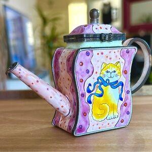 Signed Kelvin Chen Enamel on Copper Hand Painted Miniature Teapot No. 217 2000